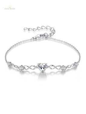 925 Sterling Silver Infinity Heart Birthstone Bracelet Women